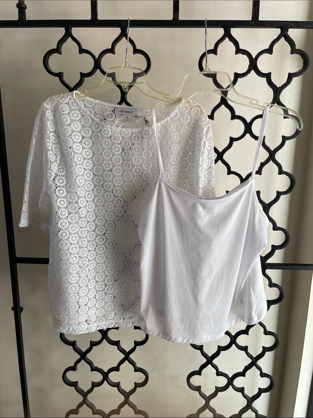 Liz Claiborne White Lace Overlay Top with White Camisole